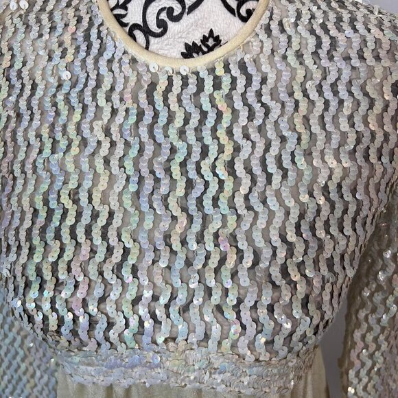 Vintage Pat Richards cream sequin maxi dress 3/4 sleeves. Size 9/10 - Picture 4 of 9